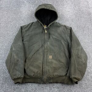 Vintage Y2K Carhartt Jacket Mens 2XL Green Faded Duck Active Hooded J130 MOS